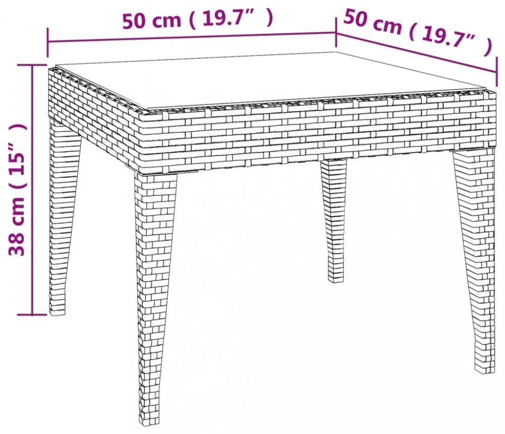 fekete polyrattan és edzett üveg kisasztal 50 x 50 x 38 cm