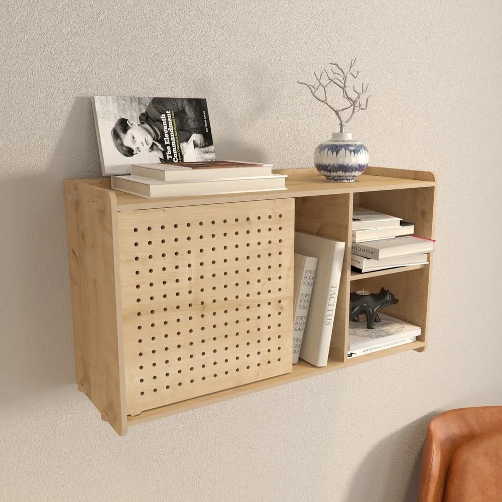 Natúr színű fali könyvespolc tölgyfa dekorral 65x30 cm Sima – Kalune Design