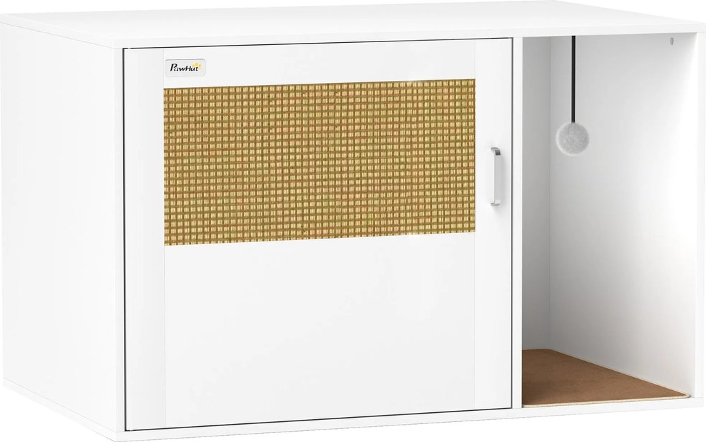 PawHut Macska Alomláda Szekrény Macska Szekrény Kilyuklással, Macska WC Ajtóval, Bejárat, Kaparópad, Macska Alom Szekrény 6 kg Alatti Macskáknak, 80 x