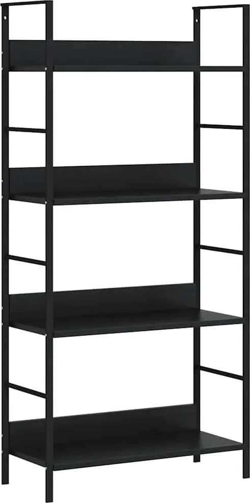 vidaXL 4 szintes fekete szerelt fa könyvespolc 60 x 27,6 x 124,5 cm