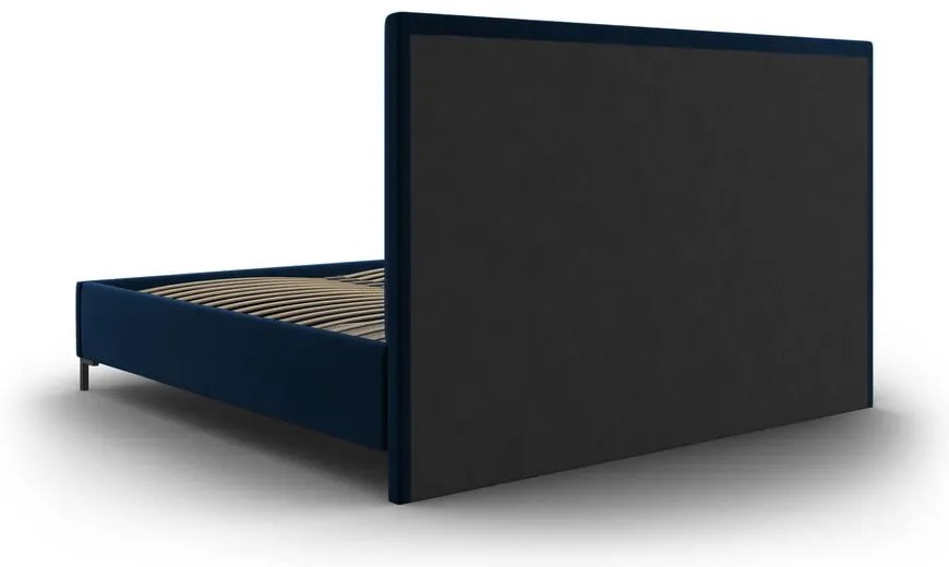 Sötétkék kárpitozott ágyneműtartós franciaágy ágyráccsal 180x200 cm Casey – Mazzini Beds