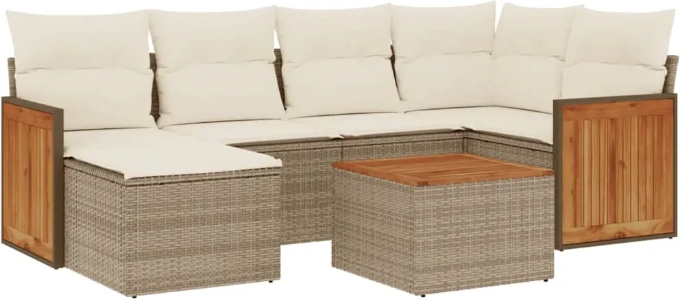vidaXL 7 részes bézs polyrattan kerti ülőgarnitúra párnákkal