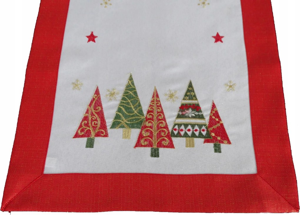 Mg Karácsonyfa Mintás Terítő Piros Arany Hímzéssel 40x90cm Ünnepi