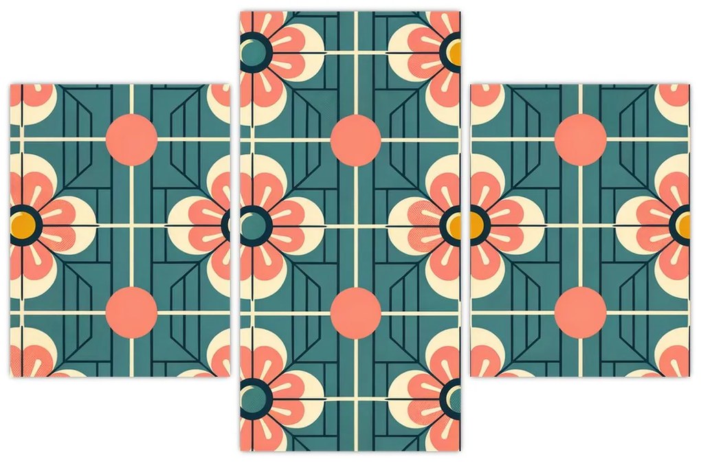 Kép - Retro virágminta (90x60 cm)