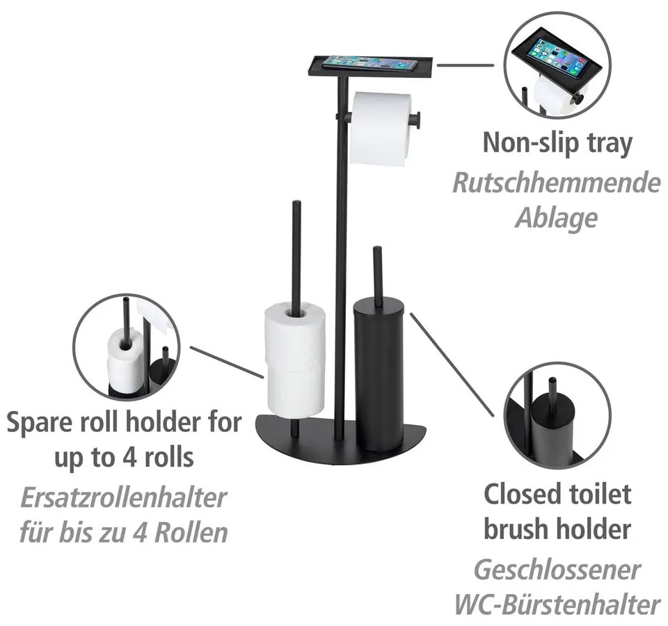 Fekete acél WC-papír tartó állvány kefével Cosenza – Wenko