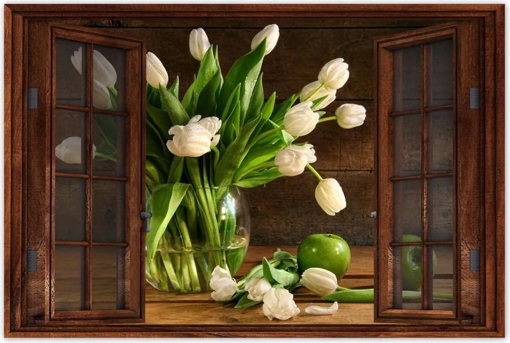 Poszterek 60x40 Fehér tulipánok Deszka