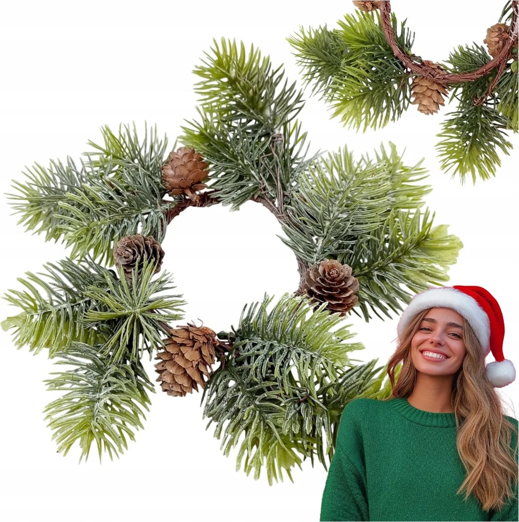 Karácsonyi Koszorú Zöld Tobozokkal Karácsonyi Dekoráció 24 CM