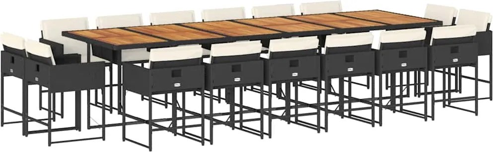 vidaXL 17 részes fekete polyrattan kerti étkezőgarnitúra párnákkal