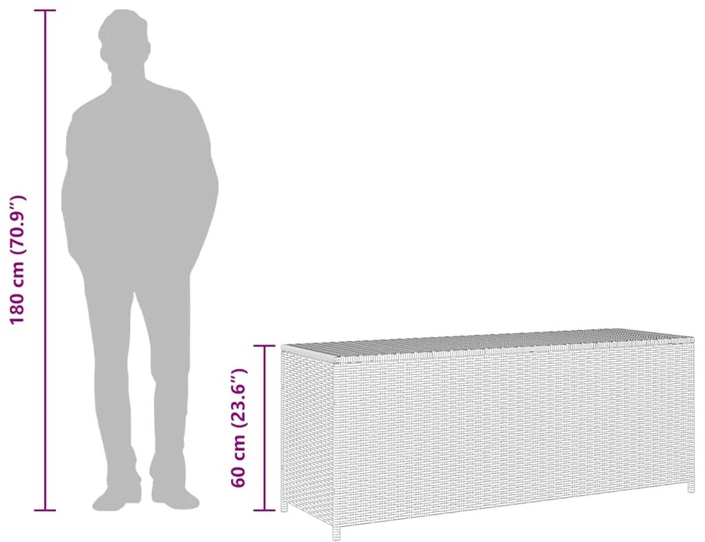 fekete polyrattan kerti tárolóláda 150 x 50 x 60 cm