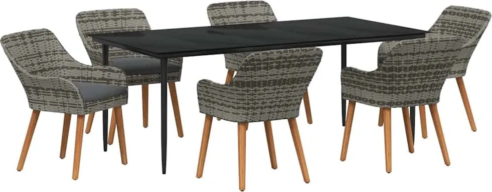 vidaXL Kert étkező szett párnával 7 pcs Szürke polirattan