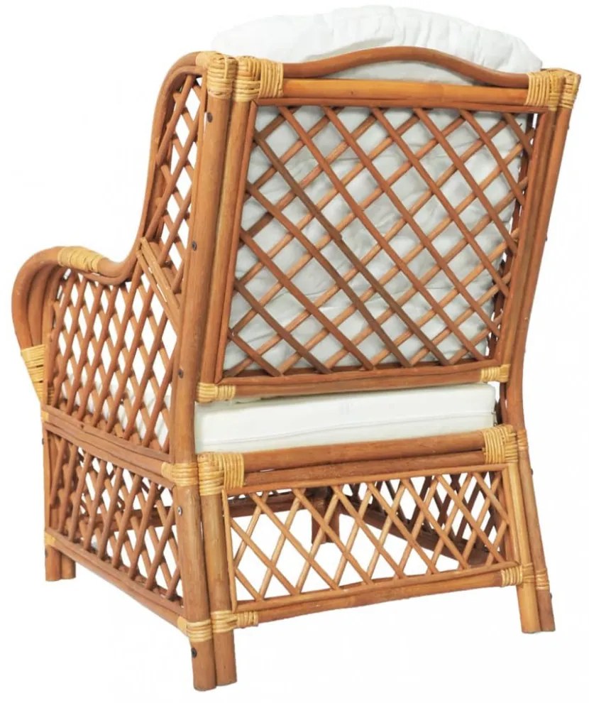 vidaXL világosbarna természetes rattan és lenvászon kanapé párnával