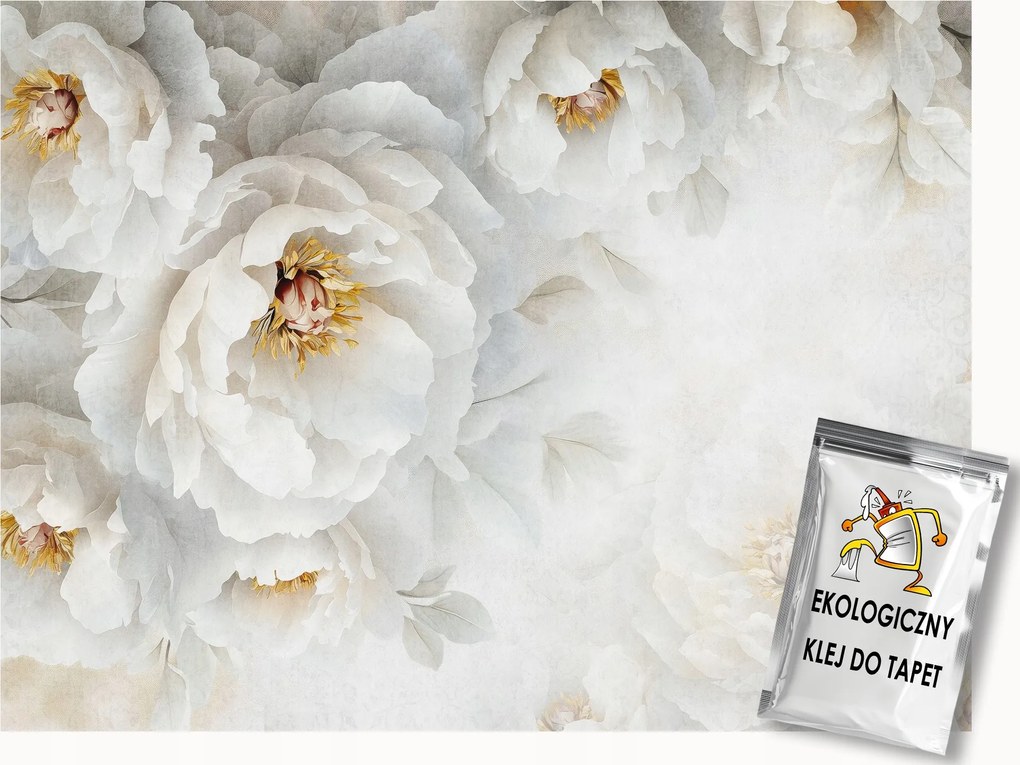 Fotótapéta Flizelina Fehér Virágok Bazsarózsa Peonie Boho Glamour 200x140 ragasztó