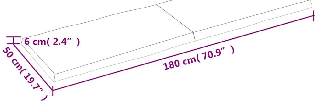 világosbarna kezelt tömör asztallap 180x50x(2-6) cm