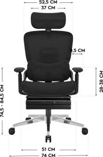 Expert Ergonomikus irodai szék, hálós szövettel, állítható 3D, karfákkal és fejtámlával, fekete