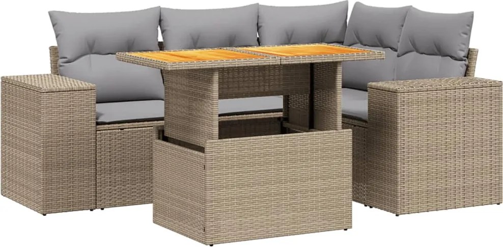 vidaXL 5 részes bézs polyrattan kerti ülőgarnitúra párnákkal