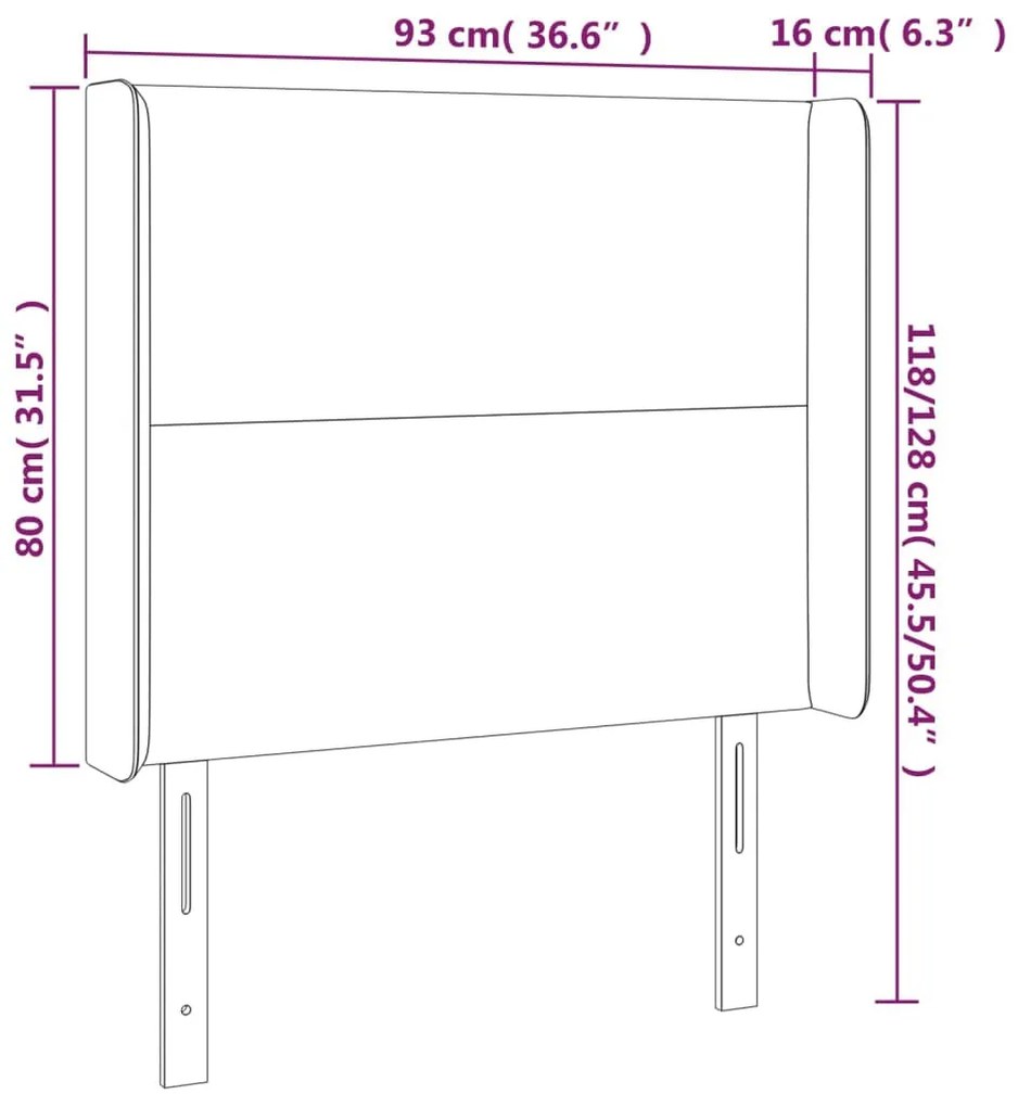 sötétkék bársony LED-es fejtámla 93x16x118/128 cm