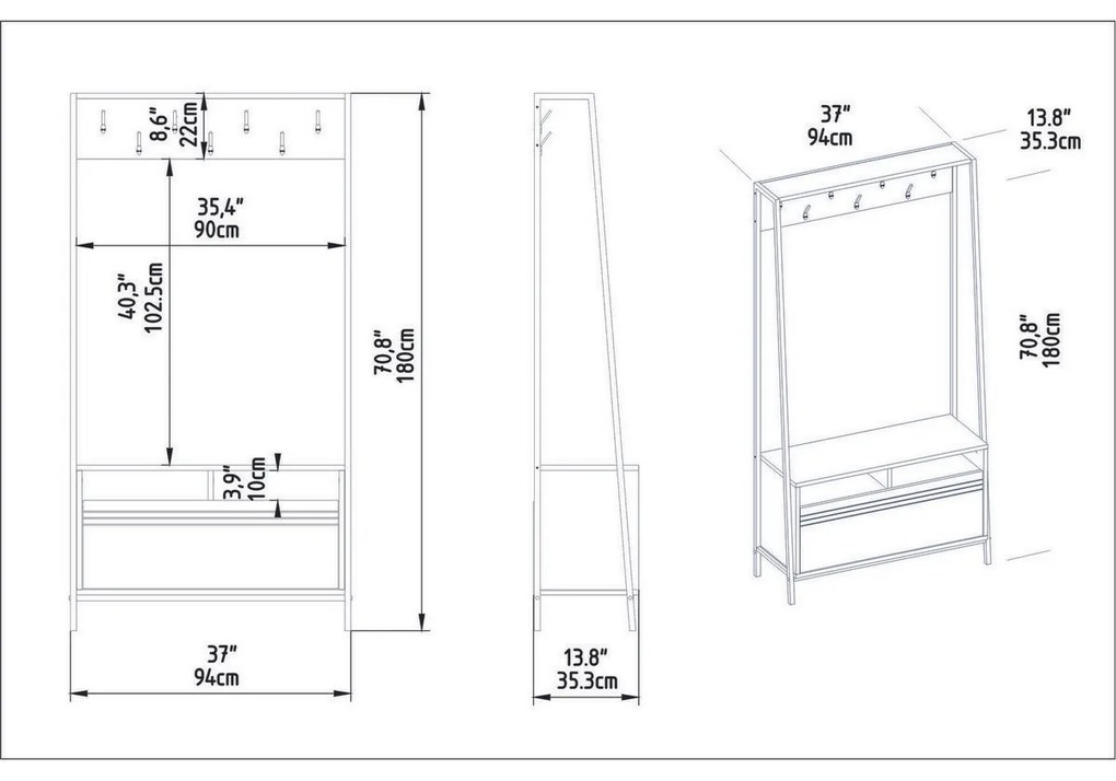 Devin Walnut and Black cipősszekrényes fogas