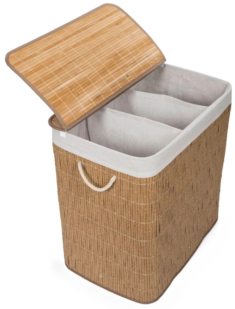 G21-es 150 literes szennyeskosár elválasztókkal, rattan utánzat, fehér betéttel