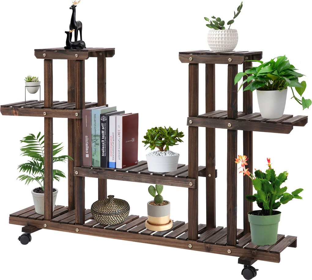 Outsunny 4-szintes Növénytartó, 80cm Magas Virágtartó Belső és Külső Használatra, Fa Növény Polc, Többrétegű Virágtartó, Virágtartó Virágcserép Tartó