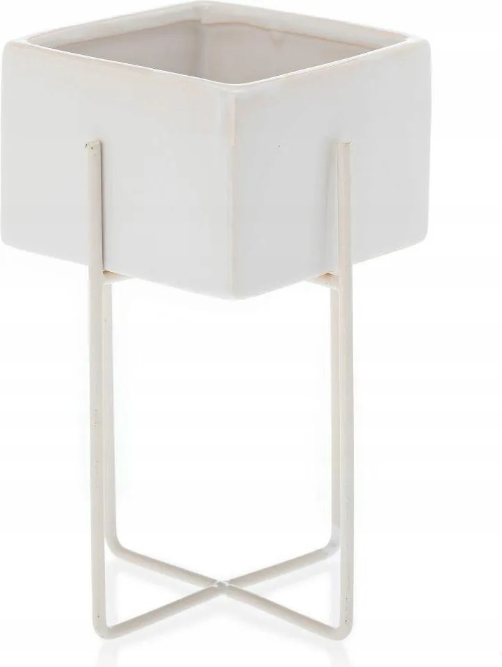 Kerámia Virágtartó Kaspó Fedő Virágtartó Fehér Váz Fehér Fém