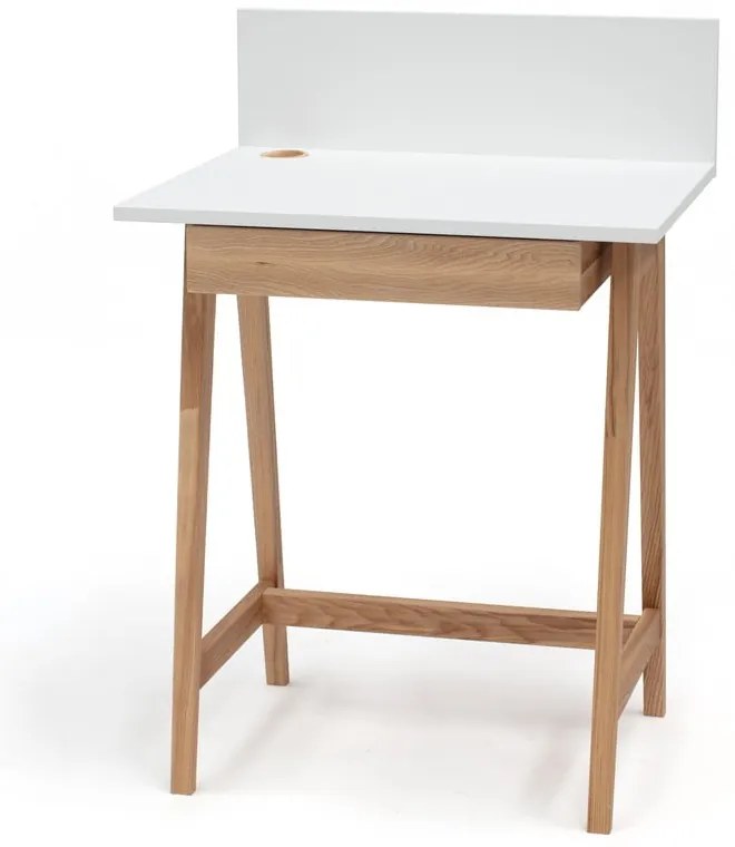 Luka fehér íróasztal kőrisfa lábakkal, hossz 65 cm - Ragaba