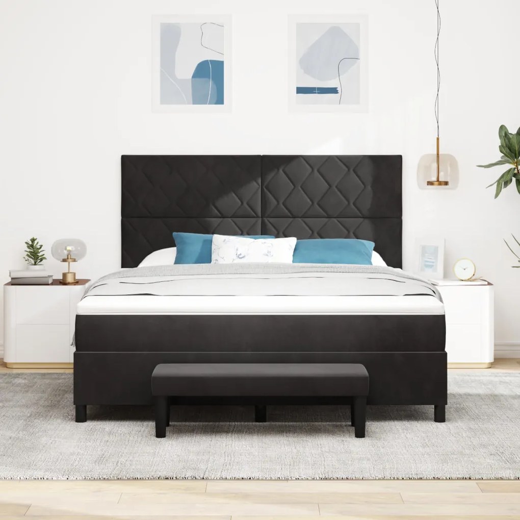 Boxspring Ágy Matrac és Pad Fekete 180x200 cm Velúr