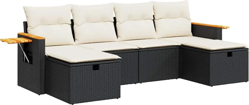 vidaXL 6 részes fekete polyrattan kerti ülőgarnitúra párnákkal