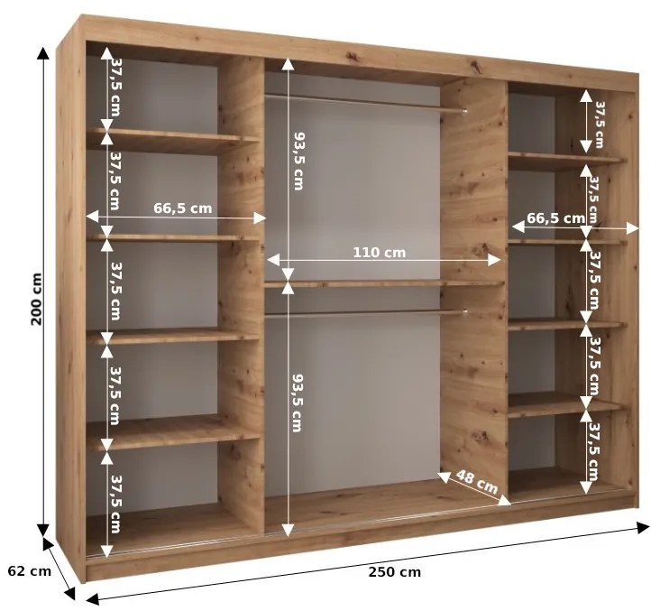Ruhásszekrény 250 cm Verika 1 250 (fehér + artisan tölgy)). 1063743