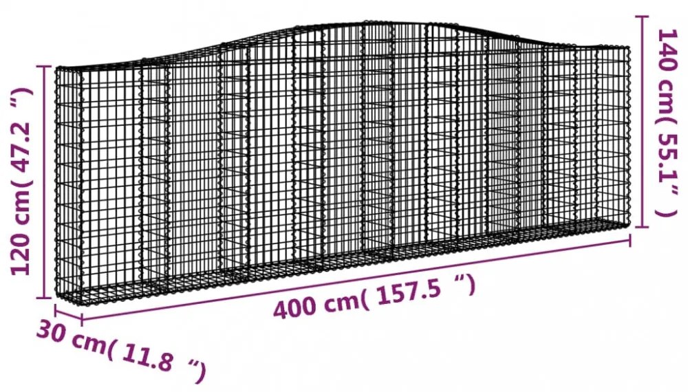 10 db íves horganyzott vas gabion kosár 400x30x120/140 cm