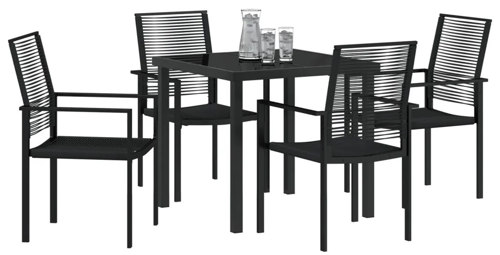 5 részes Kerti Étkező Készlet Fekete PVC Rattan