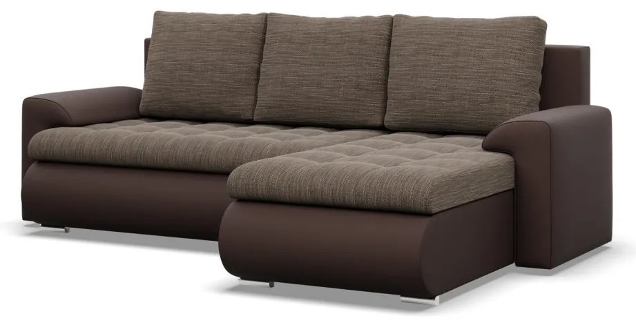 Tokio sarokkanapé, 2 ágyneműtartóval, fonott + műbőr, jobboldali, barna
