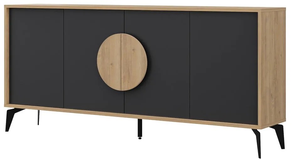 Fekete-natúr színű alacsony komód tölgyfa dekorral 180x82 cm Vae – Marckeric