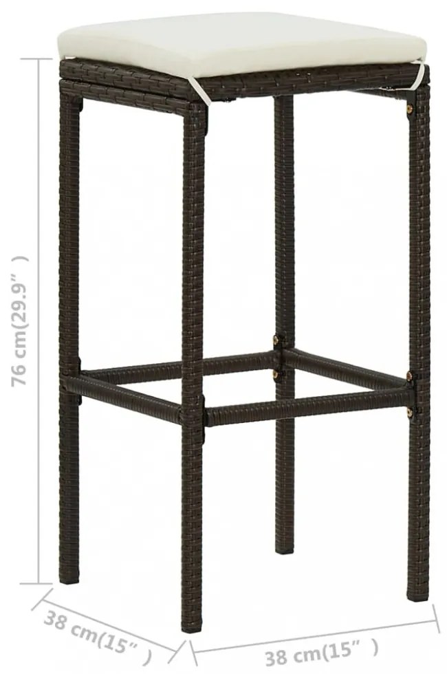 3 db barna polyrattan bárszék párnával