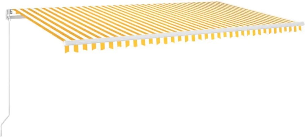 vidaXL sárga és fehér kézzel kihúzható LED-es napellenző 600x300 cm
