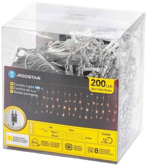 Aigostar - LED kültéri karácsonyi fényfüzér 200xLED/3,6W/230V/8 funkció 10x0,4m IP44 meleg
