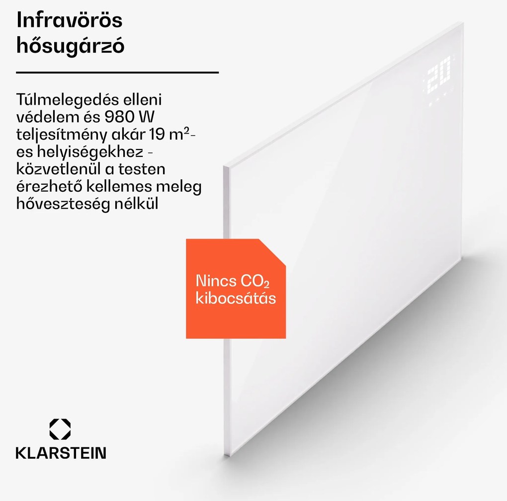 Klarstein Wonderwall Smart Bornholm, infravörös hősugárzó, 120 x 80 cm, 980 W, applikáció