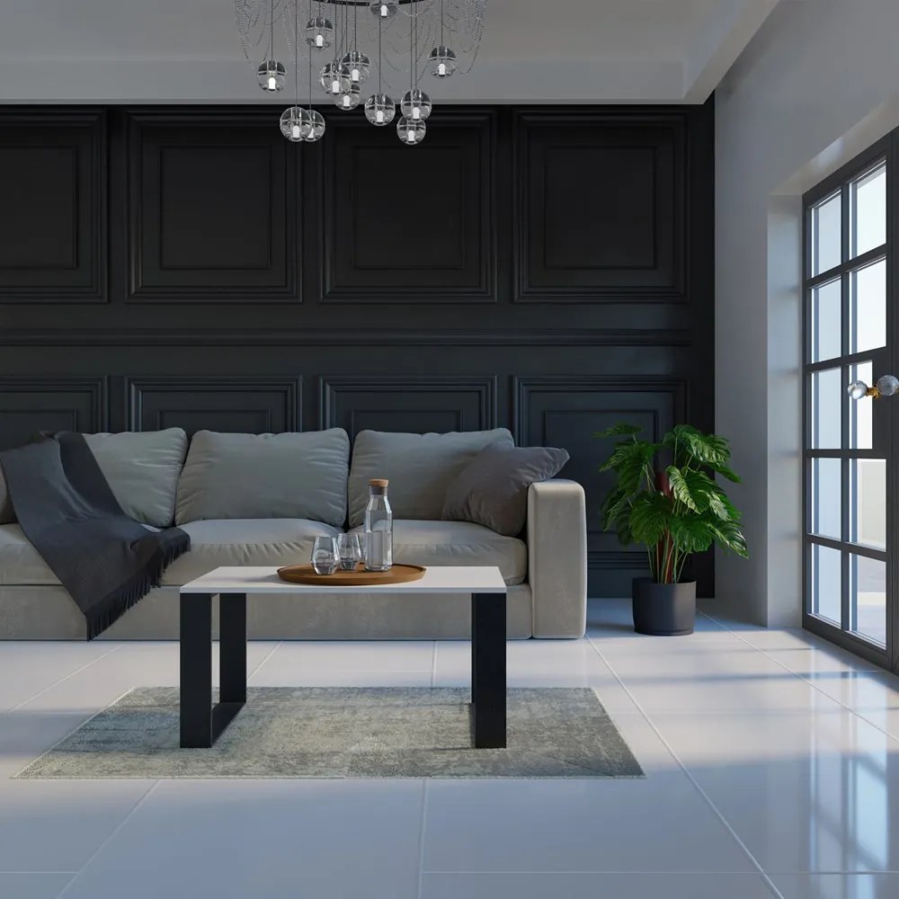 Drohmo MIX Salon Loft modern dohányzóasztal, 90x50x58 cm, fehér-fekete