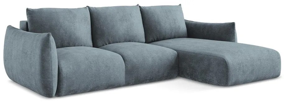 Kék zsenília kinyitható sarokkanapé (jobb oldali-heverő résszel) Leila – Makamii