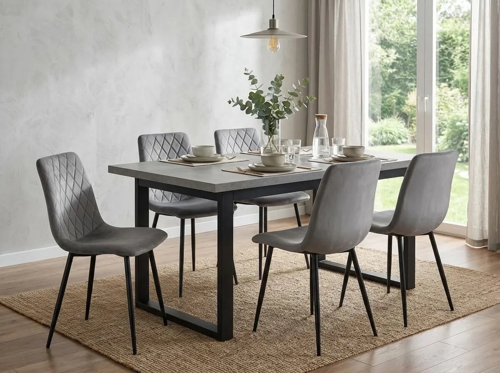 Szürke bársony szék TURIN fekete lábakkal