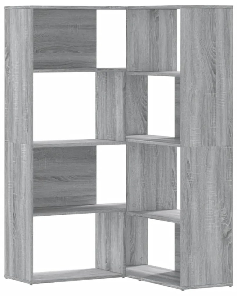 4 szintes szürke szerelt fa sarokkönyvespolc 85x85x140 cm