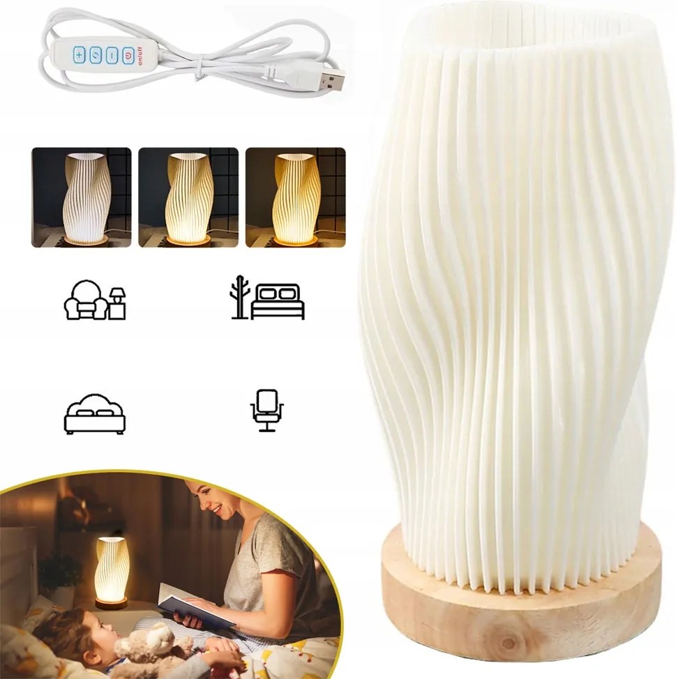 Éjjeli Lámpa Fa Talppal, Hálószobai Asztali Lámpa Lámpaernyővel