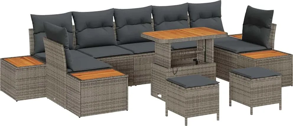 vidaXL Kerti Kanapé Szett 10 pcs Szürke polirattan