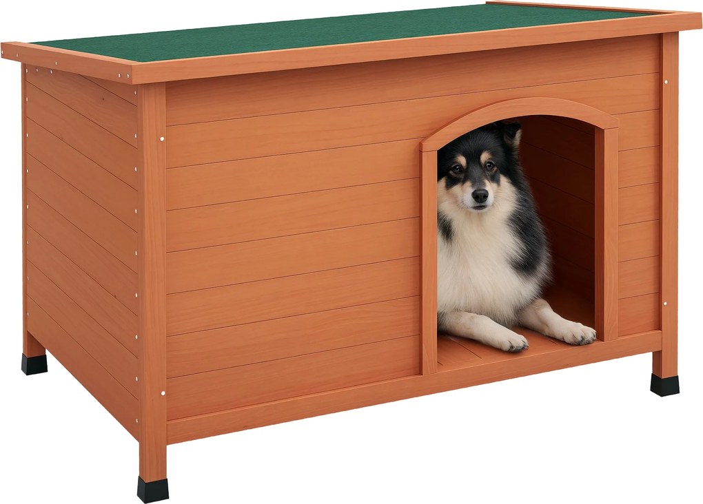 PawHut Fa Kutyaház Aszfalt Tetővel, Kutyaház Kivehető Aljzattal, Emelt Tervezés Kültéren - Szürke - 100 x 65.5 x 68 cm | Aosom