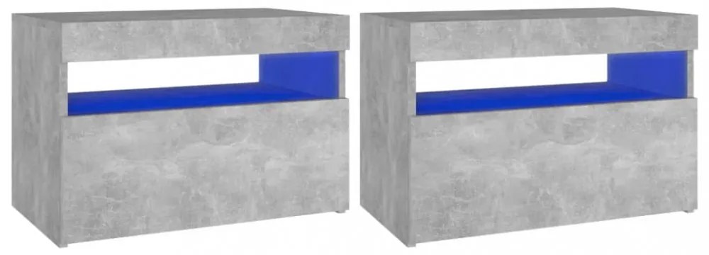 2 db betonszürke éjjeliszekrény LED-lámpákkal 60 x 35 x 40 cm