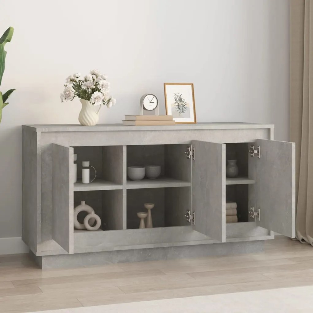 betonszürke szerelt fa tálalószekrény 102 x 35 x 55 cm