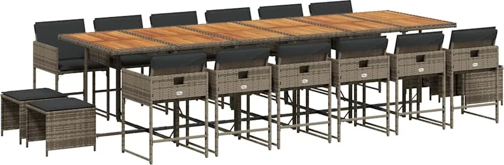 vidaXL 17 részes szürke polyrattan kerti étkezőgarnitúra párnával