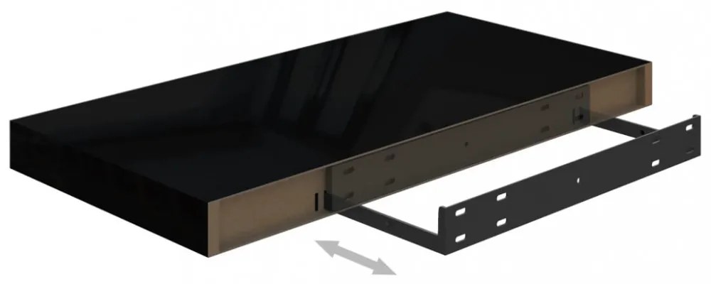 magasfényű fekete MDF lebegő fali polc 50 x 23 x 3,8 cm