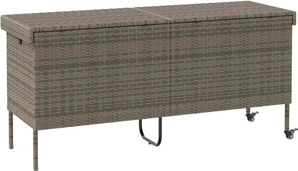 Szürke Polyrattan Kerti Tárolóláda Kerekekkel 160X55X75 Cm