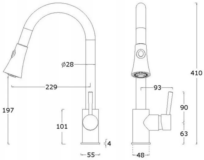 Gránit mosogató NERO Eris + kihúzható zuhanyfejes Snake csaptelep + adagoló + dugókiemelő (matt fekete)