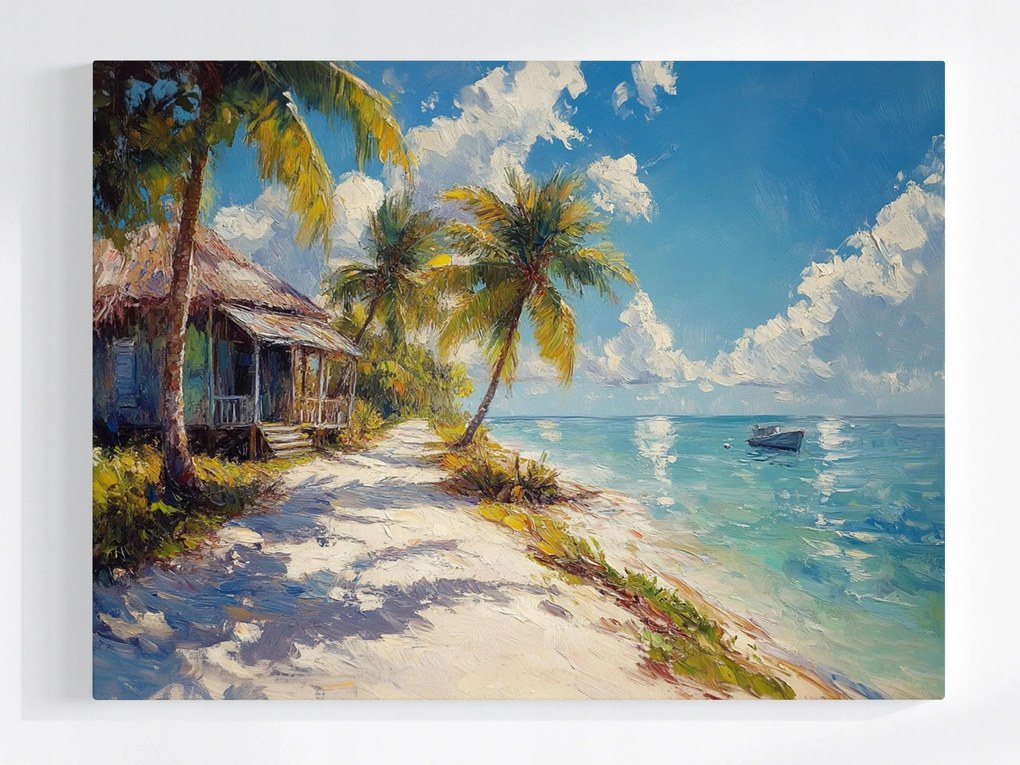 Poszter Tájkép Hawaii Óceán Tengerpart Pálmafák Kunyhó 100x75